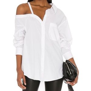 L’Academie Off-Shoulder button-down blouse